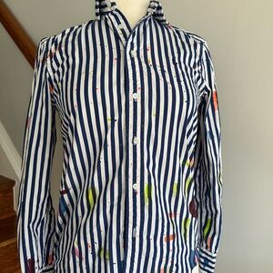 Polo Ralph Lauren Stripe Button-Down Shirt with Colorful Paint Accent